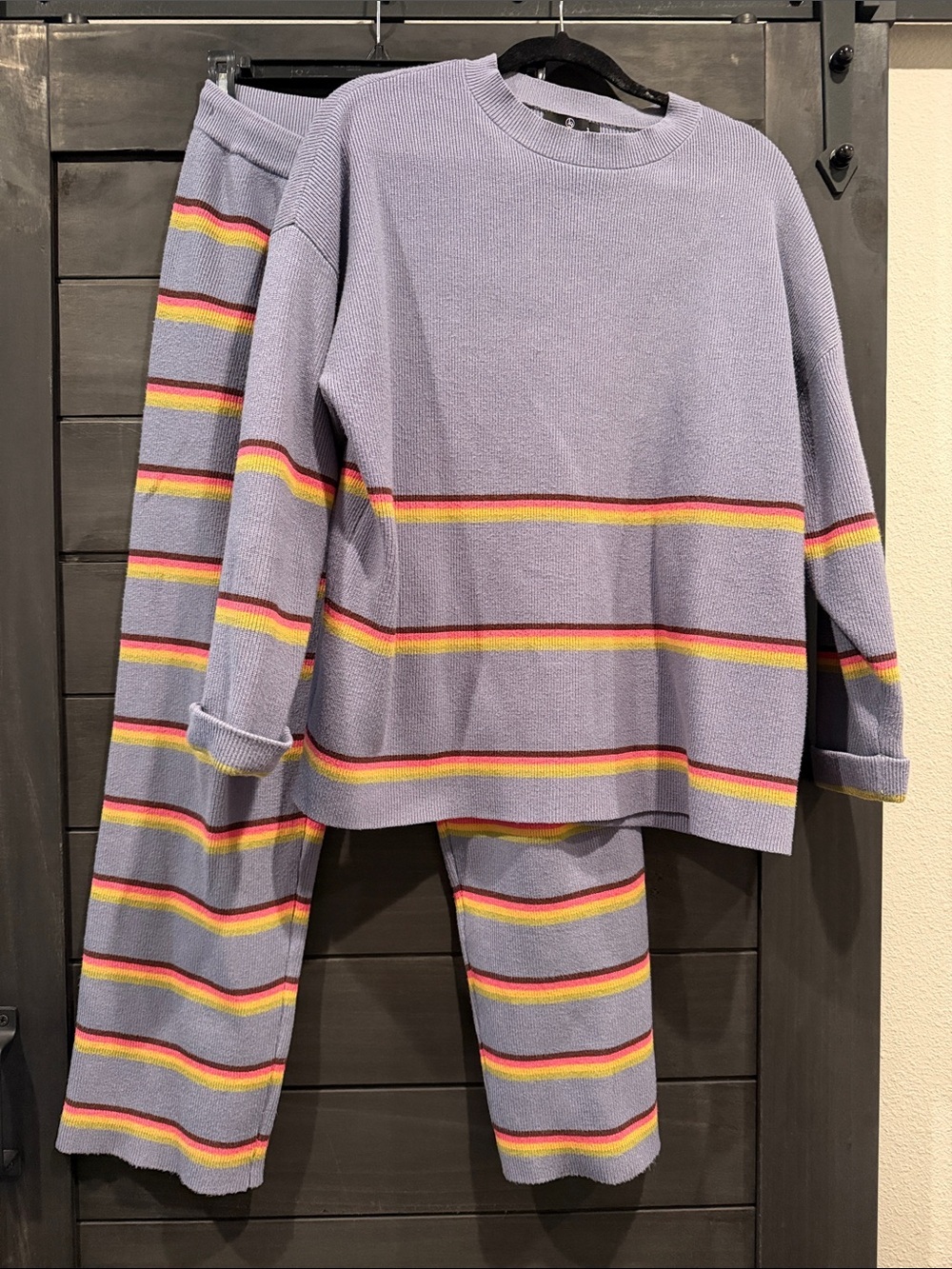 Lavender Striped Knit Lounge Set - Picture 1 of 6